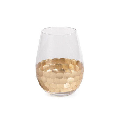 Fez Cut Stemless Wine Glass with Gold Leaf - Thumbnail 2