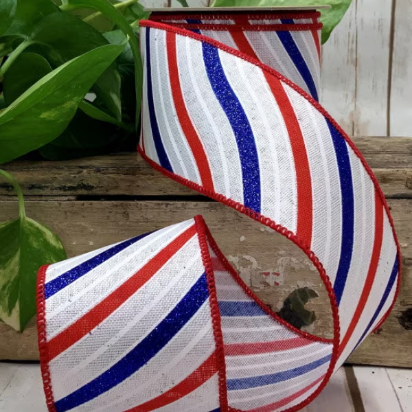 Linen Patriotic Glitter Wave Ribbon – Outside and In